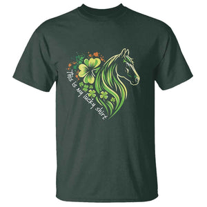 Horse Racing T Shirt This Is My Lucky Shirt Equestrian Four Leaf Clover TS11 Dark Forest Green Print Your Wear