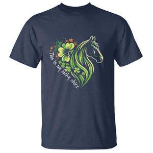 Horse Racing T Shirt This Is My Lucky Shirt Equestrian Four Leaf Clover TS11 Navy Print Your Wear