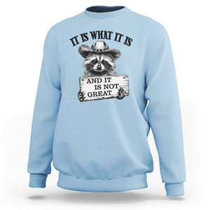 Funny Raccoon Sweatshirt It Is What It Is And It Is Not Great Text Display Board TS11 Light Blue Print Your Wear