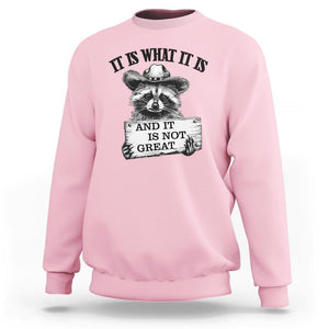 Funny Raccoon Sweatshirt It Is What It Is And It Is Not Great Text Display Board TS11 Light Pink Print Your Wear