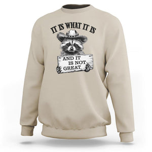 Funny Raccoon Sweatshirt It Is What It Is And It Is Not Great Text Display Board TS11 Sand Print Your Wear