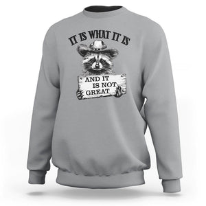Funny Raccoon Sweatshirt It Is What It Is And It Is Not Great Text Display Board TS11 Sport Gray Print Your Wear