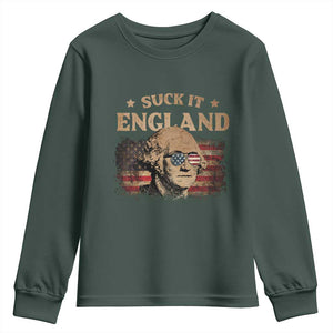 Funny Suck It England Youth Sweatshirt 4th of July George Washington 1776 TS11 Dark Forest Green Print Your Wear