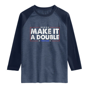 Make It A Double Twin Dad Raglan Shirt Soon to Be Daddy Funny Father's Day TS11 Heather Denim Navy Print Your Wear
