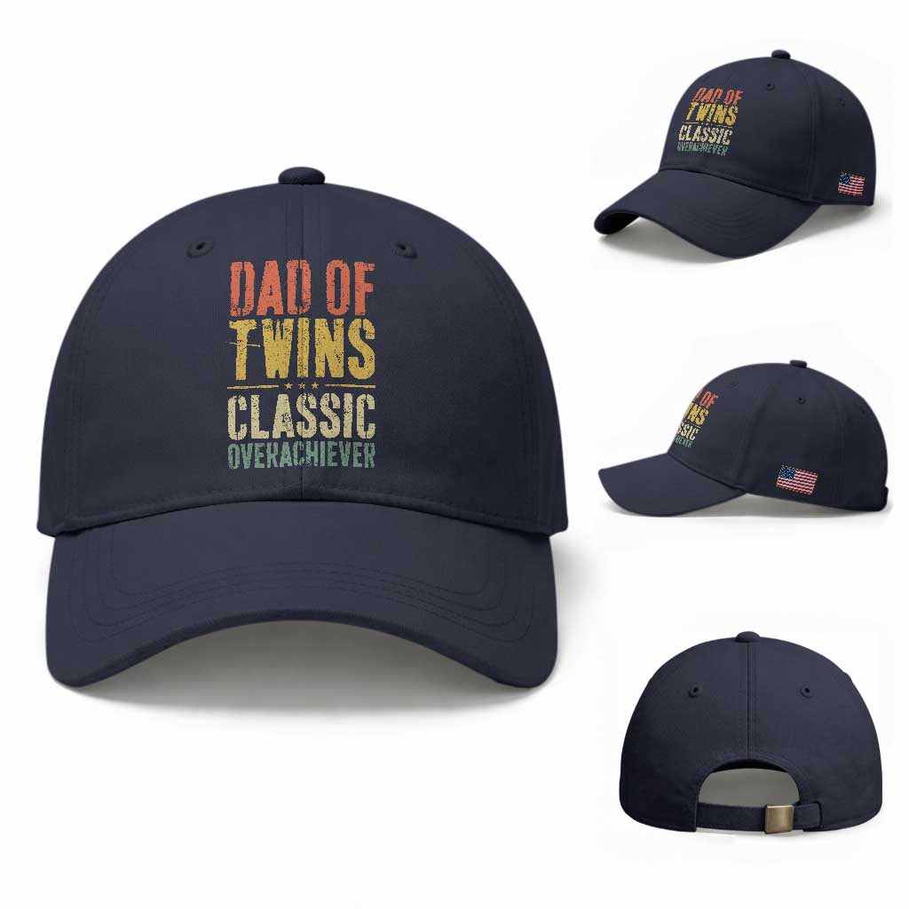 Dad Of Twins Classic Overachiever Baseball Cap Proud Twin Father TS11 Baseball Cap Universal Fit Navy Print Your Wear
