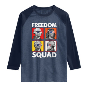 Freedom Squad Founding Fathers Raglan Shirt American Revolution 4th of July TS11 Heather Denim Navy Print Your Wear