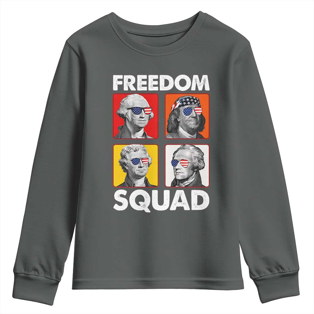 Freedom Squad Founding Fathers Youth Sweatshirt American Revolution 4th of July TS11 Dark Heather Print Your Wear