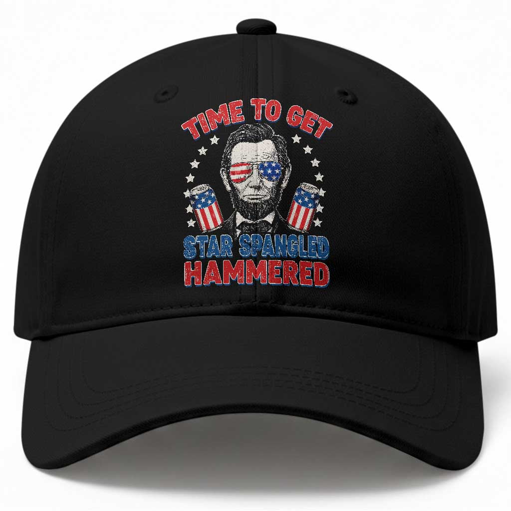 Time To Get Star Spangled Hammered Abraham Lincoln Baseball Cap Funny 4th of July TS11 Print Your Wear