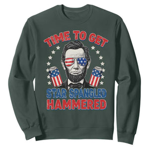 Time To Get Star Spangled Hammered Abraham Lincoln Sweatshirt Funny 4th of July TS11 Dark Forest Green Print Your Wear