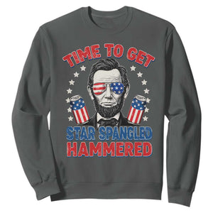 Time To Get Star Spangled Hammered Abraham Lincoln Sweatshirt Funny 4th of July TS11 Dark Heather Print Your Wear