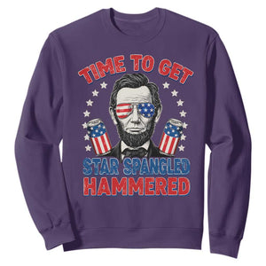 Time To Get Star Spangled Hammered Abraham Lincoln Sweatshirt Funny 4th of July TS11 Purple Print Your Wear