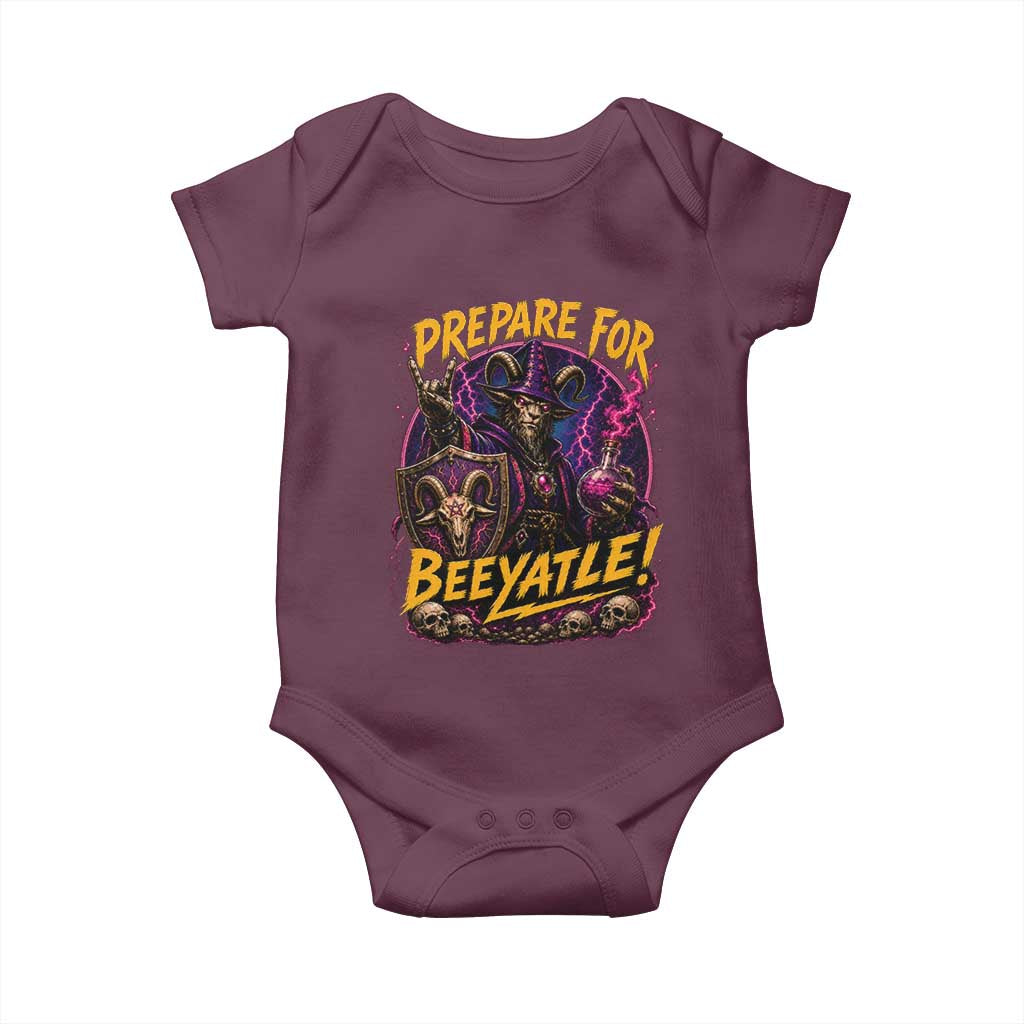 Prepare For Beeyatle Baby Onesie Funny Goat Wizard LitRPG Lover TS11 Maroon Print Your Wear