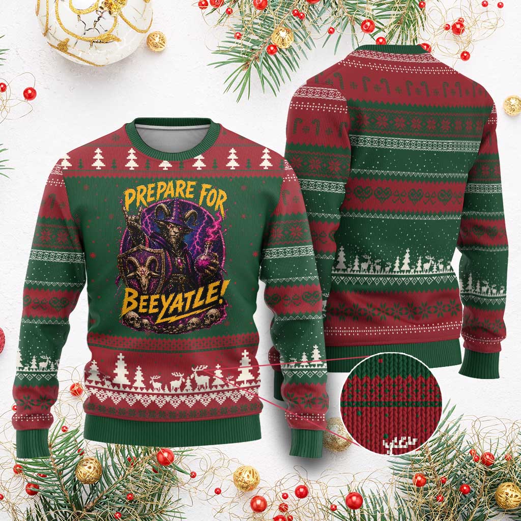 Prepare For Beeyatle Ugly Christmas Sweater Funny Goat Wizard LitRPG Lover TS11 Red Green Print Your Wear