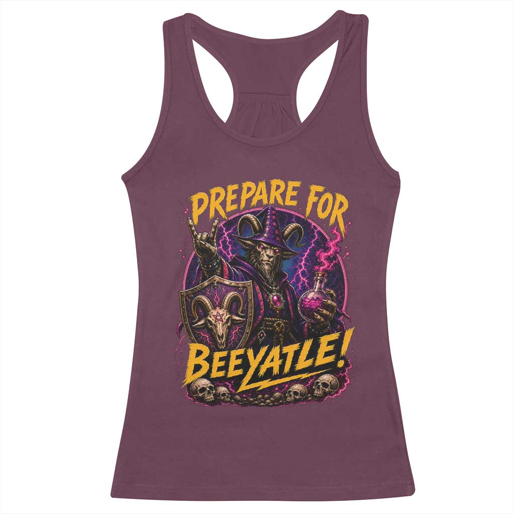Prepare For Beeyatle Racerback Tank Top Funny Goat Wizard LitRPG Lover TS11 Maroon Print Your Wear