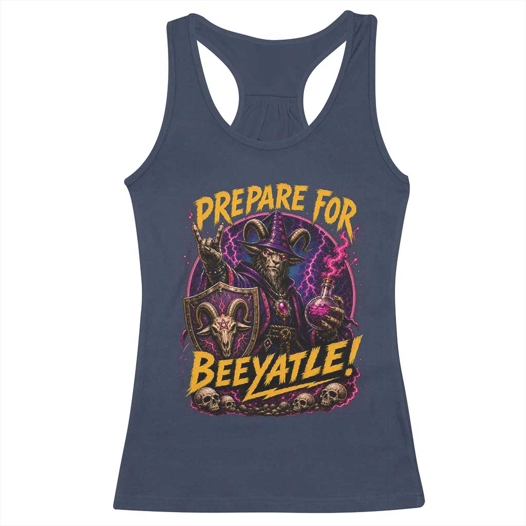 Prepare For Beeyatle Racerback Tank Top Funny Goat Wizard LitRPG Lover TS11 Navy Print Your Wear