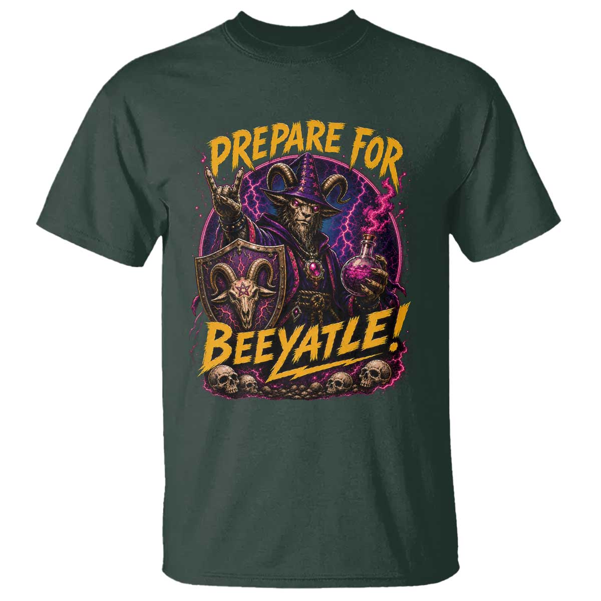Prepare For Beeyatle T Shirt Funny Goat Wizard LitRPG Lover TS11 Dark Forest Green Print Your Wear