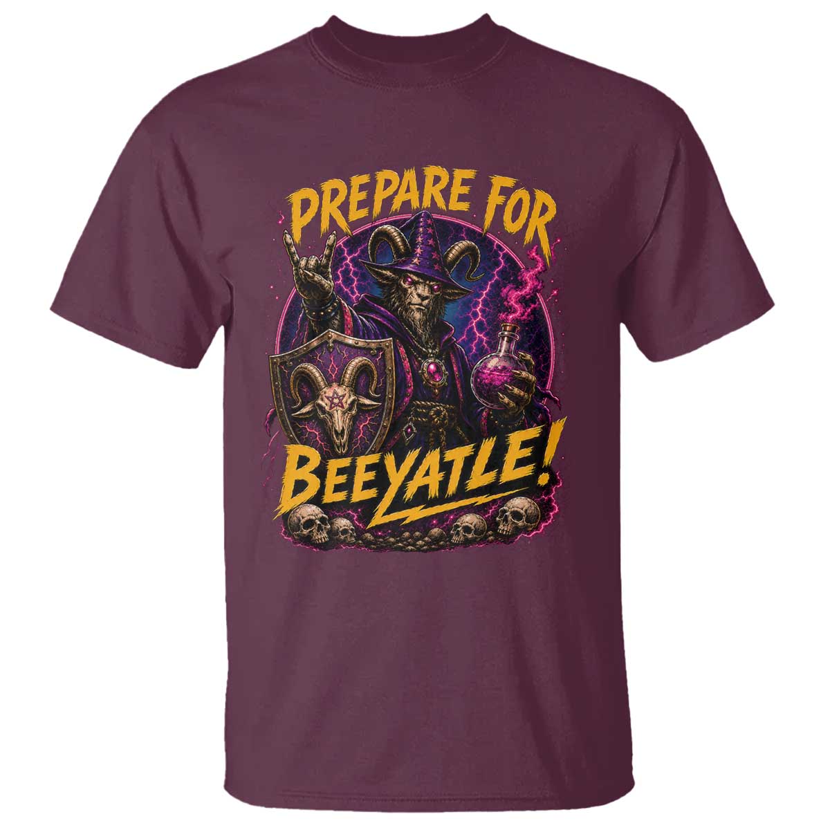 Prepare For Beeyatle T Shirt Funny Goat Wizard LitRPG Lover TS11 Maroon Print Your Wear