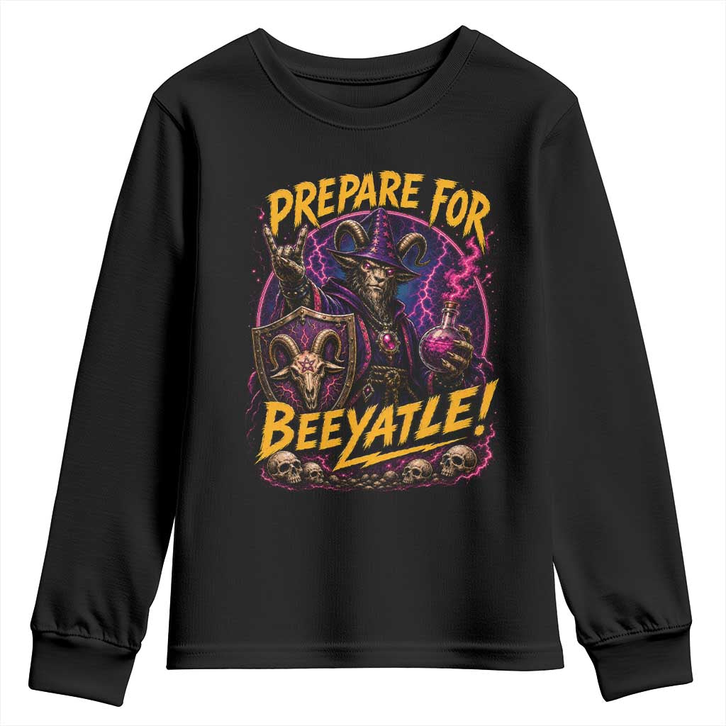 Prepare For Beeyatle Youth Sweatshirt Funny Goat Wizard LitRPG Lover TS11 Black Print Your Wear