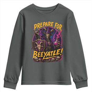 Prepare For Beeyatle Youth Sweatshirt Funny Goat Wizard LitRPG Lover TS11 Dark Heather Print Your Wear