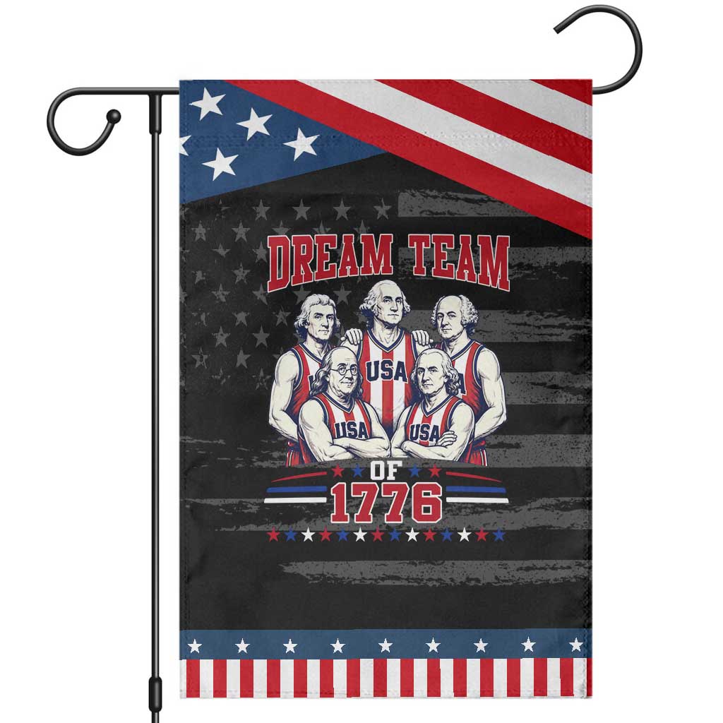 Dream Team of 1776 Funny Basketball 4th of July Founding Fathers Patriotic Garden Flag TS11 Distressed Black Blue Print Your Wear