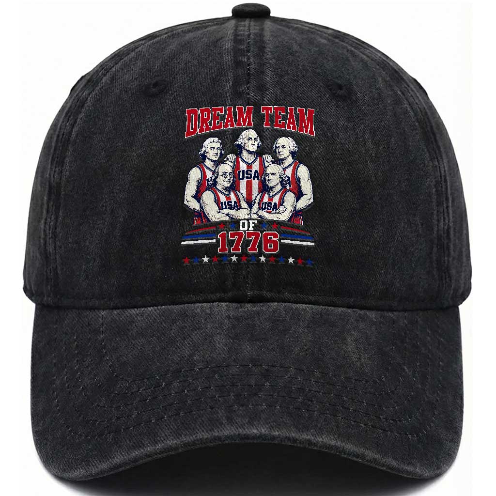 Dream Team of 1776 Funny Basketball 4th of July Founding Fathers Washed Cotton Baseball Cap TS11 Print Your Wear