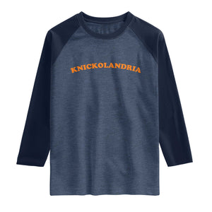 Knickolandria Funny Sports Saying for Fan Raglan Shirt TS11 Heather Denim Navy Print Your Wear