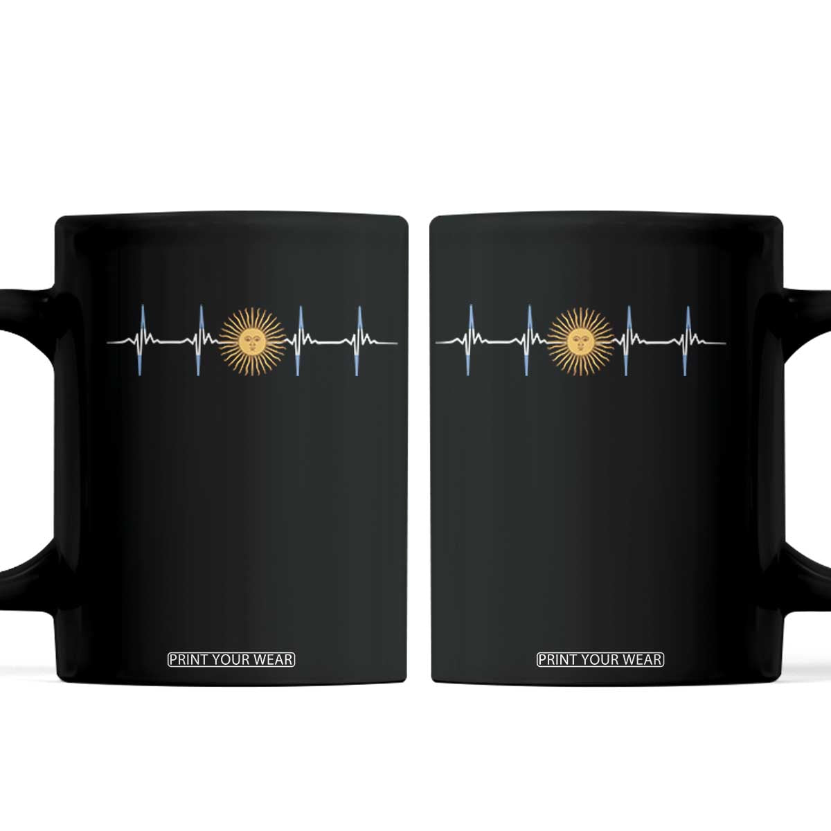 Argentina Sun of May Heartbeat ECG Pulse Argentine Pride Coffee Mug TS11 Black Print Your Wear