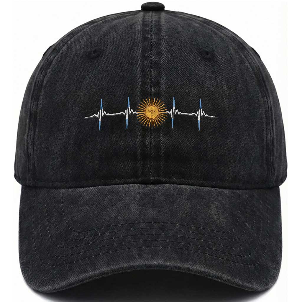 Argentina Sun of May Heartbeat ECG Pulse Argentine Pride Washed Cotton Baseball Cap TS11 Print Your Wear