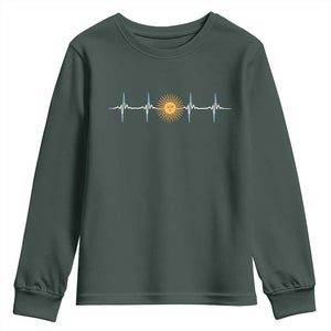 Argentina Sun of May Heartbeat ECG Pulse Argentine Pride Youth Sweatshirt TS11 Dark Forest Green Print Your Wear
