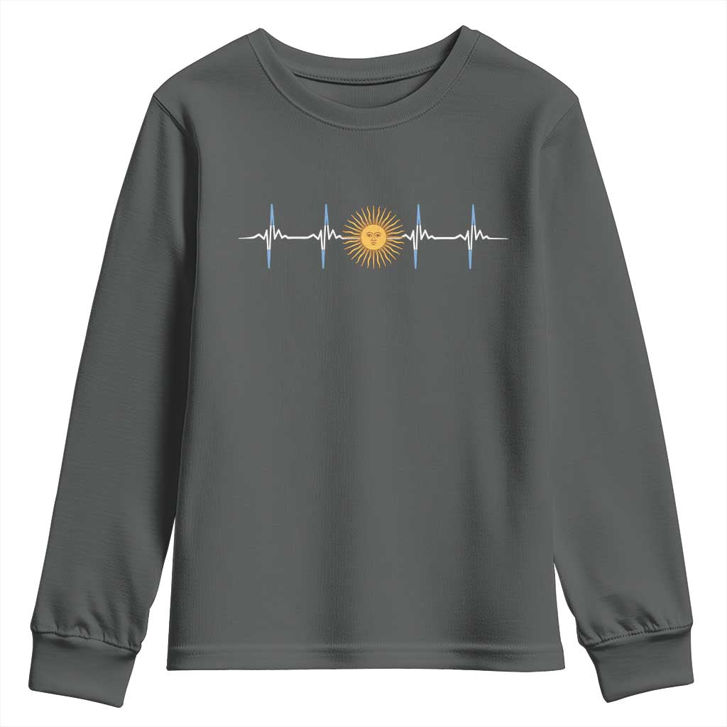 Argentina Sun of May Heartbeat ECG Pulse Argentine Pride Youth Sweatshirt TS11 Dark Heather Print Your Wear