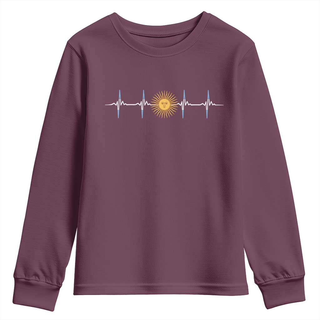 Argentina Sun of May Heartbeat ECG Pulse Argentine Pride Youth Sweatshirt TS11 Maroon Print Your Wear