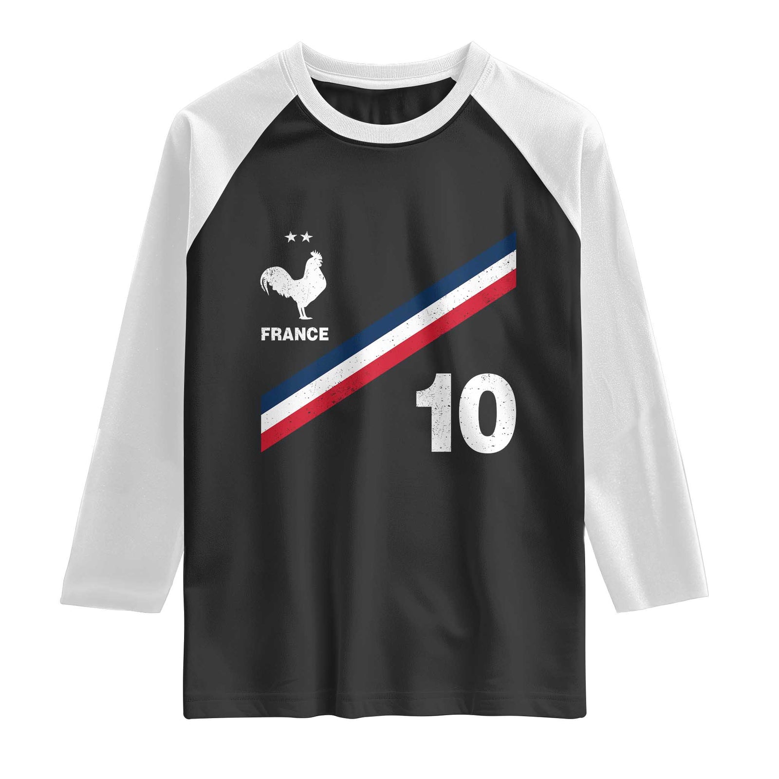 France Football Coq Raglan Shirt French Flag Stripes Number 10 Athletic Soccer National Pride TS11 Black White Print Your Wear