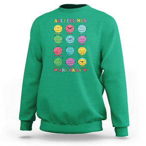 All Feelings Are Okay Sweatshirt School Teacher Psychologist Counselor Planets Back To School TS11 Irish Green Print Your Wear