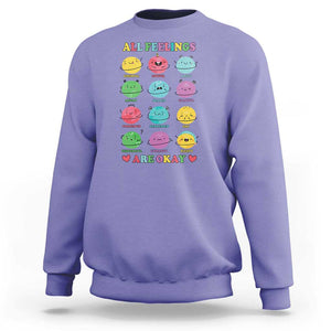 All Feelings Are Okay Sweatshirt School Teacher Psychologist Counselor Planets Back To School TS11 Violet Print Your Wear