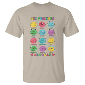 All Feelings Are Okay T Shirt School Teacher Psychologist Counselor Planets Back To School TS11 Sand Print Your Wear