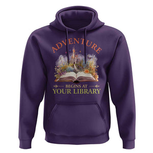 Book Reader Hoodie Adventure Begins At Your Library Castle Flower Librarian TS11 Purple Print Your Wear