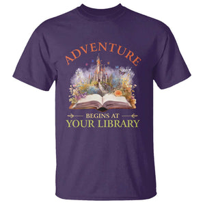 Book Reader T Shirt Adventure Begins At Your Library Castle Flower Librarian TS11 Purple Print Your Wear