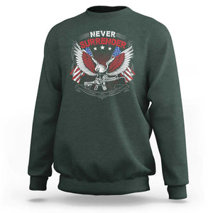 Trump 2024 Sweatshirt Never Surrender Presidential Election Eagle US Flag TS11 Dark Forest Green Print Your Wear