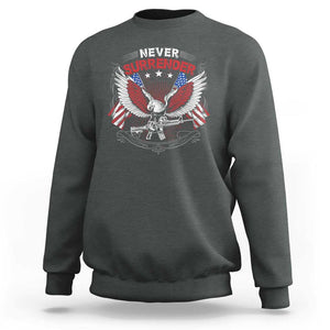 Trump 2024 Sweatshirt Never Surrender Presidential Election Eagle US Flag TS11 Dark Heather Print Your Wear