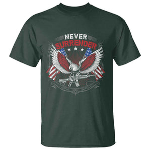 Trump 2024 T Shirt Never Surrender Presidential Election Eagle US Flag TS11 Dark Forest Green Print Your Wear