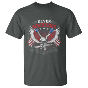 Trump 2024 T Shirt Never Surrender Presidential Election Eagle US Flag TS11 Dark Heather Print Your Wear