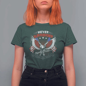 Trump 2024 T Shirt For Women Never Surrender Presidential Election Eagle US Flag TS11 Dark Forest Green Print Your Wear