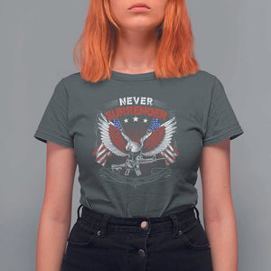 Trump 2024 T Shirt For Women Never Surrender Presidential Election Eagle US Flag TS11 Dark Heather Print Your Wear