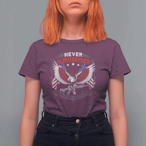 Trump 2024 T Shirt For Women Never Surrender Presidential Election Eagle US Flag TS11 Maroon Print Your Wear