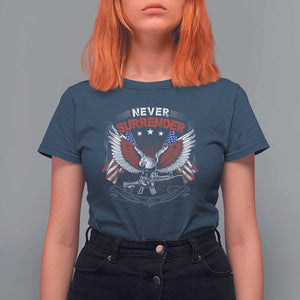 Trump 2024 T Shirt For Women Never Surrender Presidential Election Eagle US Flag TS11 Navy Print Your Wear