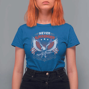 Trump 2024 T Shirt For Women Never Surrender Presidential Election Eagle US Flag TS11 Royal Blue Print Your Wear