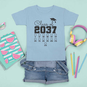 Class of 2037 T Shirt For Kid Grow With Me Pre-k To 12th Grade Handprint Mortarboard TS11 Light Blue Print Your Wear