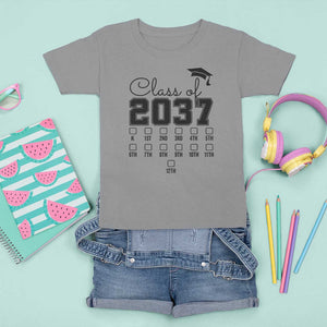 Class of 2037 T Shirt For Kid Grow With Me Pre-k To 12th Grade Handprint Mortarboard TS11 Sport Gray Print Your Wear