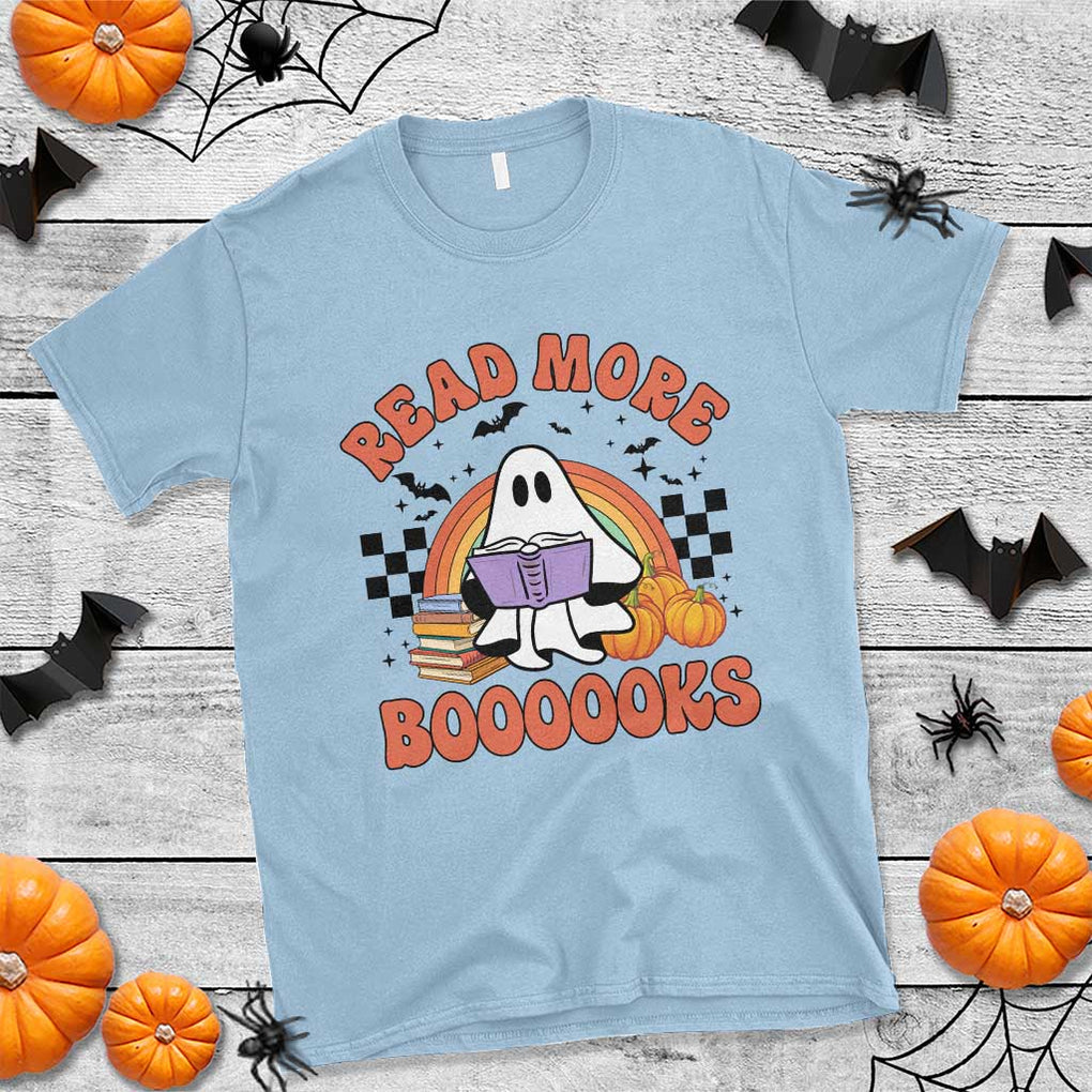 Halloween Teacher T Shirt Read More Books Cute Ghost Reading Pumpkin TS11 Light Blue Print Your Wear