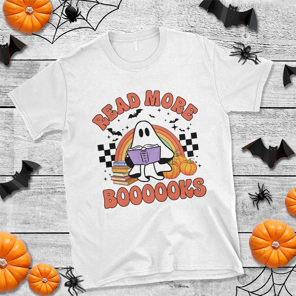 Halloween Teacher T Shirt Read More Books Cute Ghost Reading Pumpkin TS11 White Print Your Wear